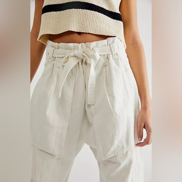 NWT Free People Sky Rider Cotton-Linen Blend Straight Leg Pants in Ecru Sz L - Picture 6 of 13
